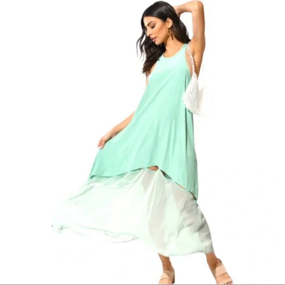 Tobi Mint Green Silk. Maxi Dress Size small